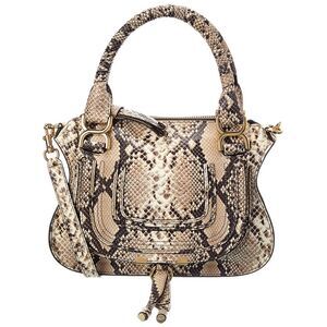 Chloé Marcie Small Snake-Embossed Leather Satchel, Beige